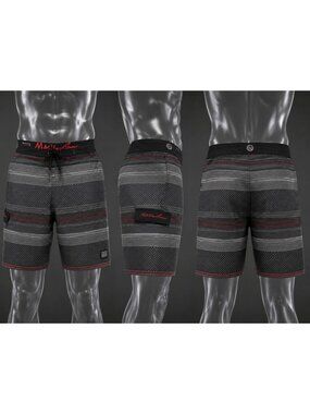MAUI and SONS Men's Black Shark Board Shorts Polyester Stretch Size 36